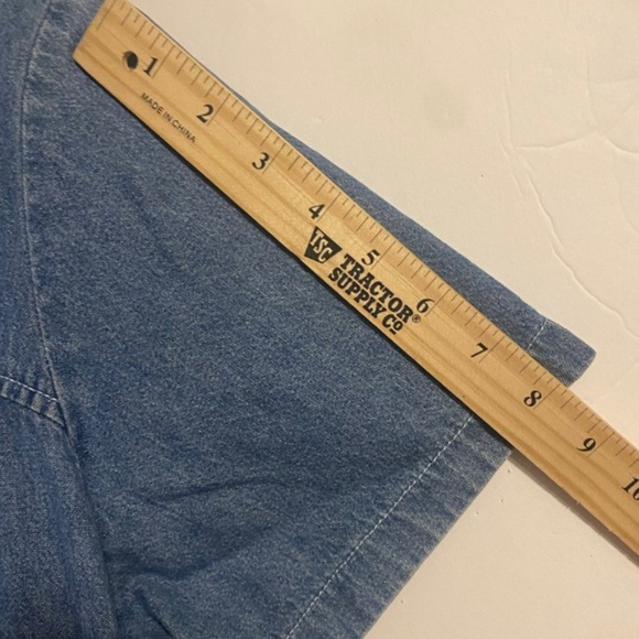 VTG Shirt Waist Embroidery Prairie Dress Blue Denim Cottage Midi 22/24 Plus Size - Picture 6 of 13